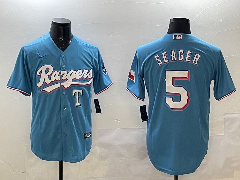 Men Texas Rangers 5 Seager Light Blue Game 2025 Nike MLB Jersey style 6